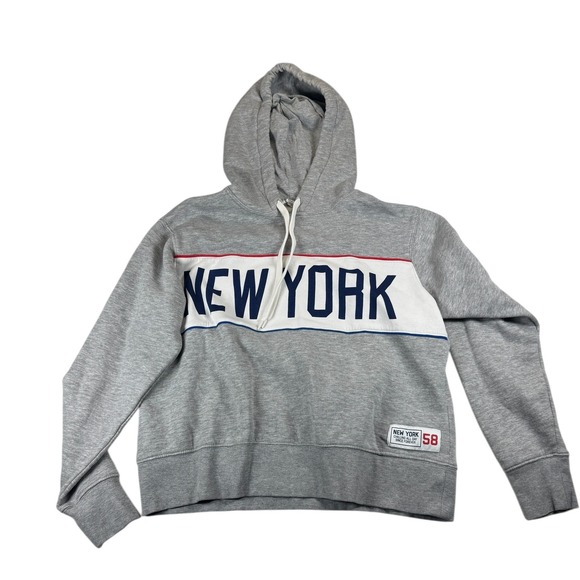 H&M New York Hoodie Sweatshirt Mens Size M Pullover Heather Gray Red Blue - Picture 1 of 6